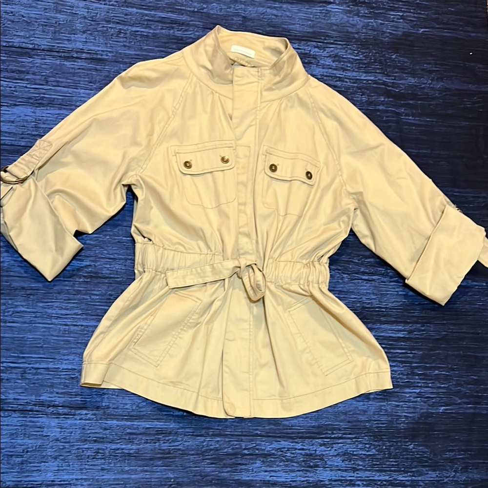 Chárter Club Beige Utility Jacket with Belt 3/4 sleeve